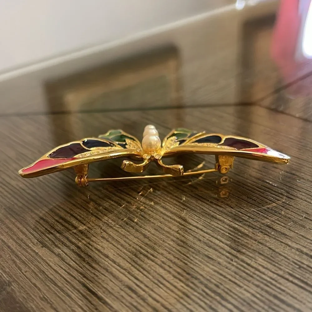 Vintage Good Quality Enamel- Cloisonné Butterfly Pin Brooch Colorful Insect